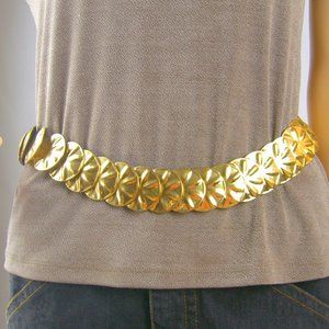 Vintage Stretch Belt, Metal Sand Dollar Design, Gold Color